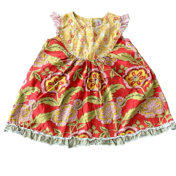 MATILDA JANE Serendipity Loretta Flutter Dress Sz 4 Yellow Red Floral Ruffles - Picture 1 of 6
